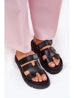 Dámské Pantofle Z Přírodní Kůže Na Platformě Zazoo 40440 Černé