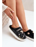 Futrzane Pantofle S Odznaky Černé Ivelfedi