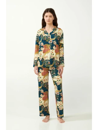 Vamp - Květinové pyžamo s knoflíky 21074 - Vamp Vamp - Květinové pyžamo s knoflíky 21074 - Vamp