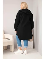 Dámský kabát Plus Size s kapucí zapínaný na knoflíky černý
