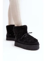 Dámské šněrovací boty do sněhu se silnou podrážkou, černé Loso