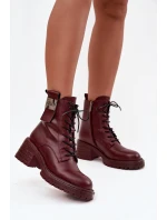 Dámské kožené workery na podpatku s ozdobným detailem Artiker – bordó