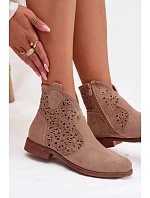 Dámské perforované kotníkové boty HY61-8026 Béžové - S.Barski