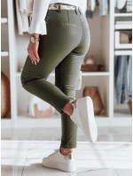 Dámské látkové chinos kalhoty s páskem ROSSALI olivové FashionStreet UY2596