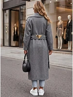 Dlouhý dámský kabát s páskem na přechodné období, tmavě šedý, FashionStreet NY0773 Dlouhý dámský kabát s páskem na přechodné období, tmavě šedý, FashionStreet NY0773