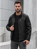 Pánská kožená zateplená bunda s kapucí, černá, FashionStreet TX5143 Pánská kožená zateplená bunda s kapucí, černá, FashionStreet TX5143