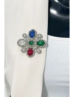 Brož Květina 2 stříbrná + vícebarevná