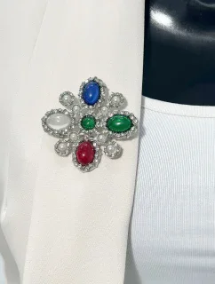 Brož Květina 2 stříbrná + vícebarevná