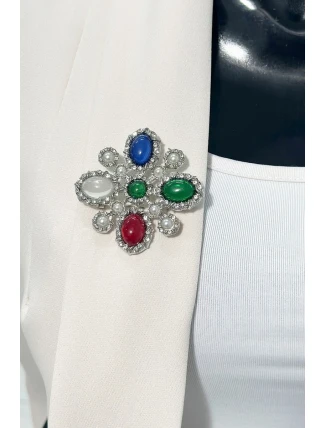 Brož Květina 2 stříbrná + vícebarevná