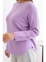 Dámský svetr z viskózy s dlouhým rukávem a kulatým výstřihem jasně fialový