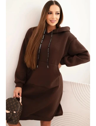 Dámská bavlněná šaty s kapucí zateplená hnědá