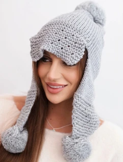Dámská zimní čepice s vlnou, kšiltem a bambulemi K475 světle šedá