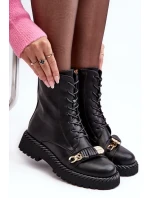 Dámské kožené boty Workery s ozdobou černá SBarski MR870-68 Dámské kožené boty Workery s ozdobou černá SBarski MR870-68