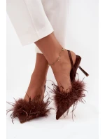 Lodičky s peřím a otevřenou patou čokoládové Belice