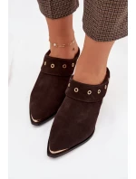 Semišové dámské sandály na podpatku D&A CR61-3059 čokoládové