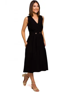 S224 Šaty bez rukávů s umělým zavinováním - černé
