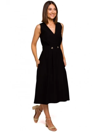 S224 Šaty bez rukávů s umělým zavinováním - černé S224 Šaty bez rukávů s umělým zavinováním - černé