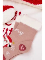 Dětské vánoční ponožky s kožíškem a Santou z alpaka vlny – tmavě béžové