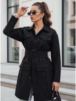 VERMONT dámský přechodový kabát s vázáním černý FashionStreet NY0582 VERMONT dámský přechodový kabát s vázáním černý FashionStreet NY0582