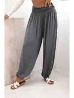Dámské viskózové kalhoty s širokými nohavicemi a volánky grafit