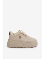 Sneakersy Dámské Sportovní Boty Zateplené Na Masivní Podešvi Béžové Ardiela