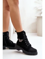 Zateplené kotníkové boty s ozdobou Černé S.Barski HY42-281