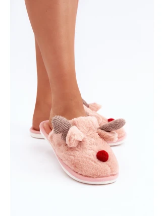 Dámské Plyšové Pantofle S Motivem Sobů Růžové Sennalith