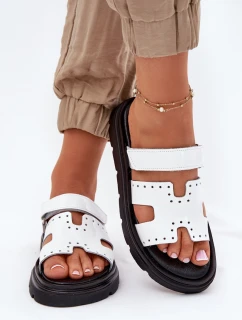 Lakované Dámské Pantofle Z Přírodní Kůže Na Platformě Bílé Zazoo 40440