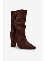 Dámské kotníkové boty na podpatku s třásněmi a žebrováním Zateplené Čokoládové Darlina