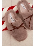 Kožešinové pantofle s mašlí khaki Minella