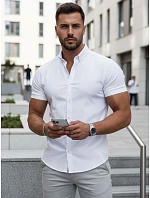 Pánská košile s krátkým rukávem, střih regular fit, bílá, FashionStreet KX1097 Pánská košile s krátkým rukávem, střih regular fit, bílá, FashionStreet KX1097
