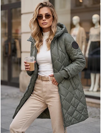 Dlouhá dámská prošívaná přechodová bunda, zelená, FashionStreet TY5863 Dlouhá dámská prošívaná přechodová bunda, zelená, FashionStreet TY5863