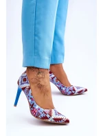 Módní kožené boty Lewski na vysokém podpatku 2659 Modrá červená