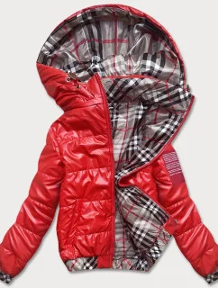 Krátká červená dámská bunda s ozdobným lemováním (B8030-4)
