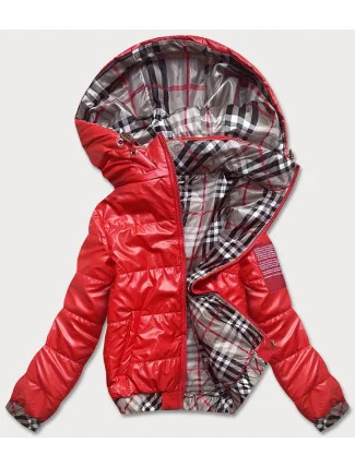 Krátká červená dámská bunda s ozdobným lemováním (B8030-4) Krátká červená dámská bunda s ozdobným lemováním (B8030-4)