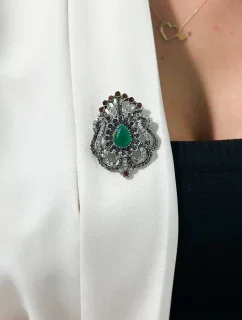 Brož XZ459-109 stříbrná + zelená