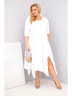 Dámská bavlněná suknička Plus Size s asymetrickým spodním lemem bílá