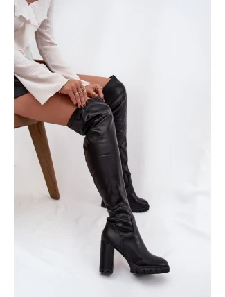 Dámské kozačky nad koleno na podpatku eko kůže černé Tahlina Dámské kozačky nad koleno na podpatku eko kůže černé Tahlina