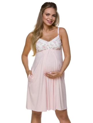Dámská těhotenská košilka 3122 Světle růžová s bílou - LupoLine Dámská těhotenská košilka 3122 Světle růžová s bílou - LupoLine