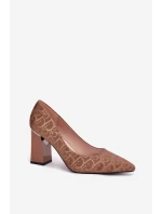 Dámské lodičky na sloupkovém podpatku 62254 Hnědá vzor - VINCEZA