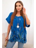 Dámská bavlněná košile s květinovým vzorem chrpově modrá