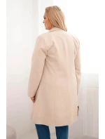 Dámský kabát Plus Size dvouřadový s límcem béžový