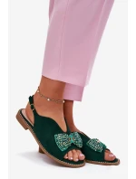 Dámské Sandály S Mašlí Na Plochém Podpatku S.Barski KV51-014 Zelené Dámské Sandály S Mašlí Na Plochém Podpatku S.Barski KV51-014 Zelené
