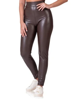 Dámské legíny koženého vzhledu RELAX & GO LEATHEROPTIC LEGGINGS - BELLINDA - tmavě hnědá