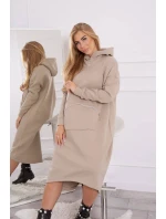 Zateplené šaty s kapucí béžové