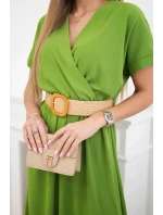 Dlouhé šaty s ozdobným páskem oliva