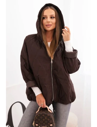 Dámská prošívaná bunda s kapucí hnědá