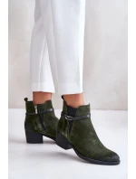 Zateplené semišové botky na podpatku se zipem tmavě zelené Zazoo 60478