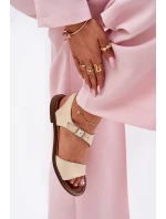 Dámské kožené ploché sandály Zazoo 3014 béžové