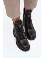 Kožené dámské kozačky na nízkém podpatku Vinceza 66818 Černé